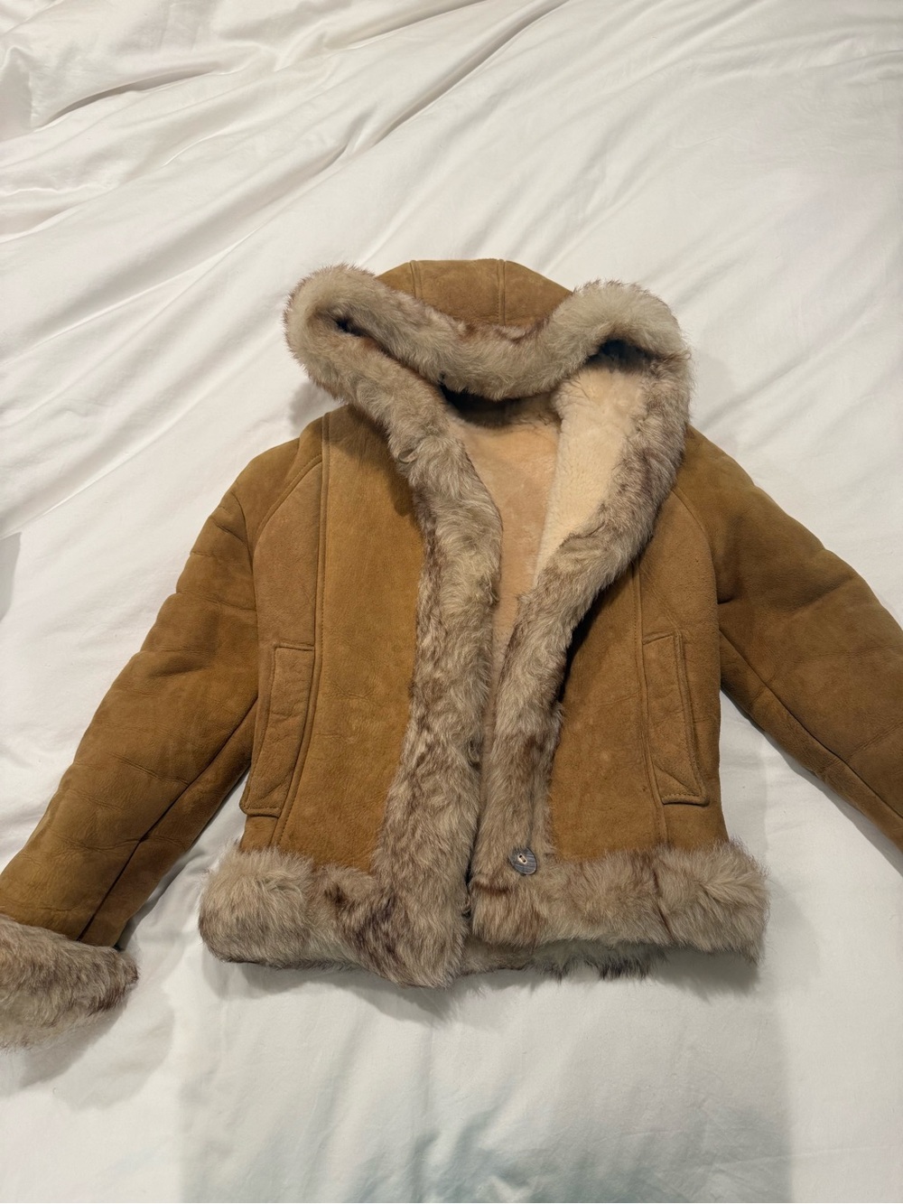 Overland Suede Shearling Jacket in Camel with Fur Trim